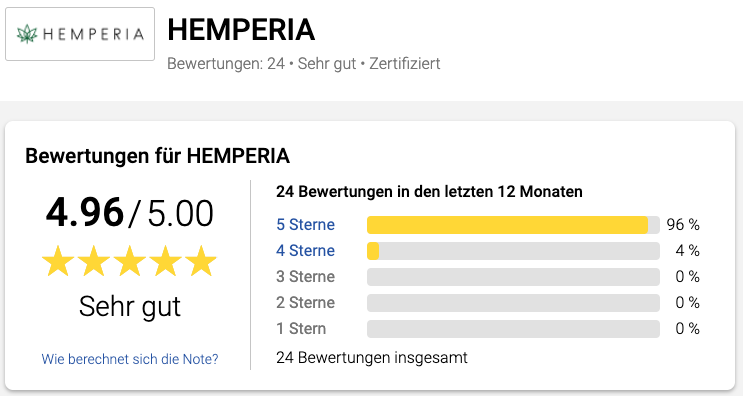 Hemperia TrustedShop Certificate 4.95 Punkte